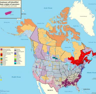 Dominujące pochodzenie etniczne przodków w Stanach Zjednoczonych i Kanadzie
