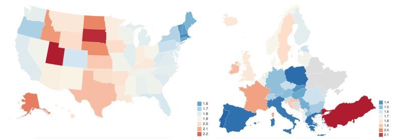 Współczynnik płodności USA w stosunku do Europy