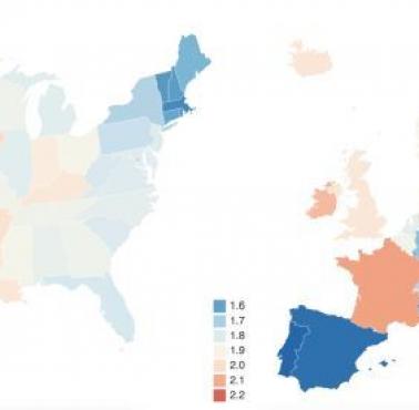 Współczynnik płodności USA w stosunku do Europy