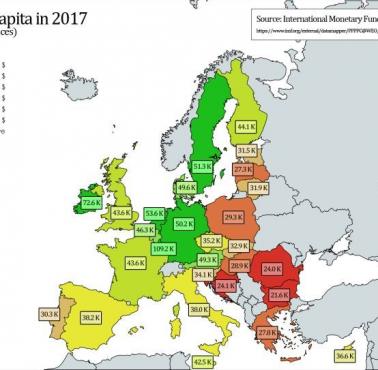 PKB na mieszkańca krajów UE w 2017 roku