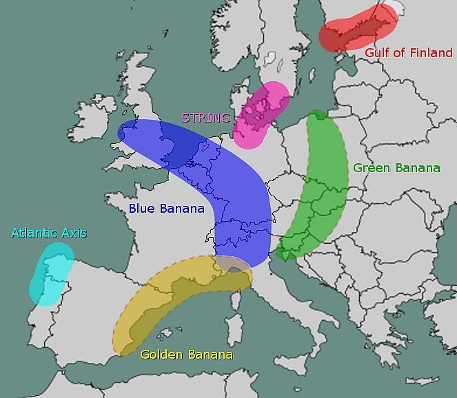 Obszary potencjalnego największego rozwoju w Europie (istnieją obecnie trzy zachodnioeuropejskie) 