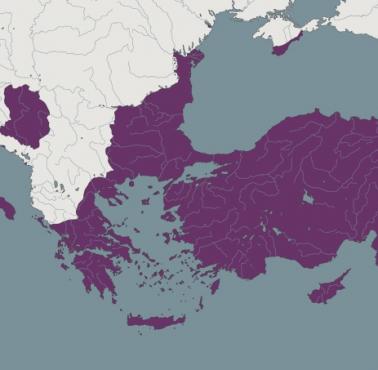 Mapa Cesarstwa Wschodniorzymskiego w 976 roku, tuż przed śmiercią Jana I Tzimiskesa i koronacją Bazylego II