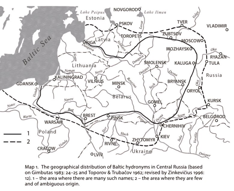 Geograficzne rozmieszczenie hydronimów bałtyckich w środkowej Rosji