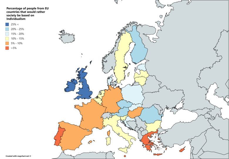 Odsetek osób z krajów UE, które bardziej preferują indywidualizm od solidarności społecznej