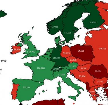 PKB na mieszkańca w Europie w 1990 roku