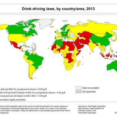 Prawo odnośnie kierowania pojazdami po spożyciu alkoholu (promile) w poszczególnych państwach świata, 2013