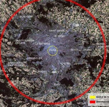 Zasięg działania największej wyprodukowanej bomby jądrowej (Car bomba, termojądrowej) na przykładzie Paryża