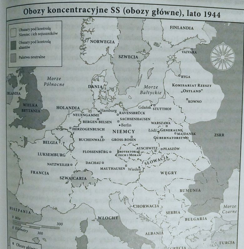 Rozmieszczenie niemieckich obozów koncentracyjnych w okupowanej Europie, stan - lato 1944