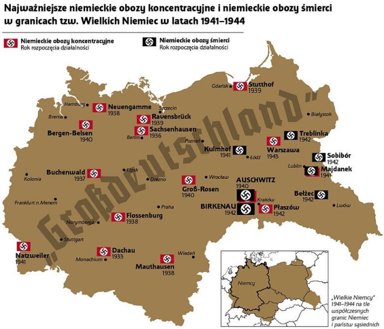 Największe niemieckie obozy koncentracyjne i zagłady w Europie podczas II wojny światowej 1941-44