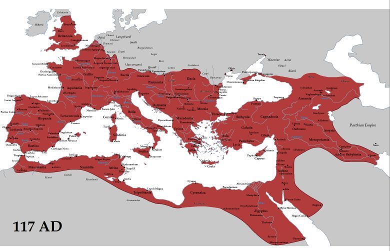 Zasięg Imperium Rzymskiego w 117 roku n.e.