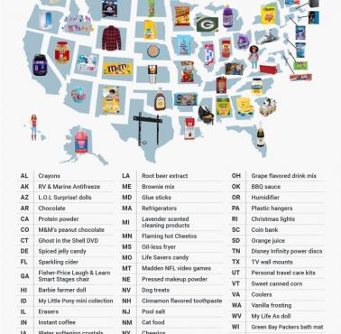Najpopularniejsze produkty w sieci Wal Mart w poszczególnych stanach USA, 2017