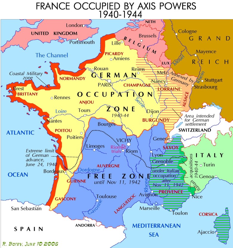 Podział Francji po przegranej wojnie w latach 1940-44