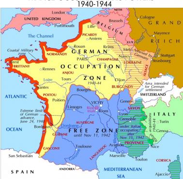 Podział Francji po przegranej wojnie w latach 1940-44