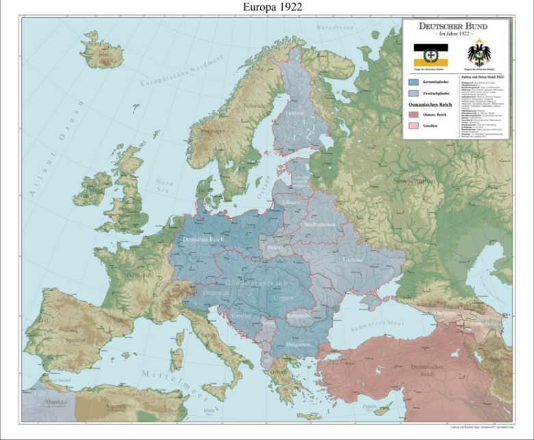 Tak według Niemców miała wyglądać mapa Europy po zwycięstwie w I wojnie, 1922