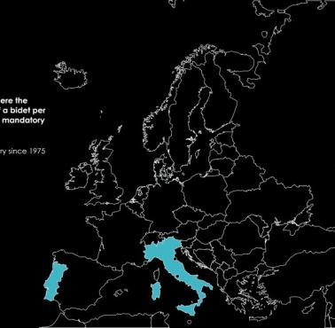 Kraje w Europie z obowiązkiem montowania bidetów w WC, 1975