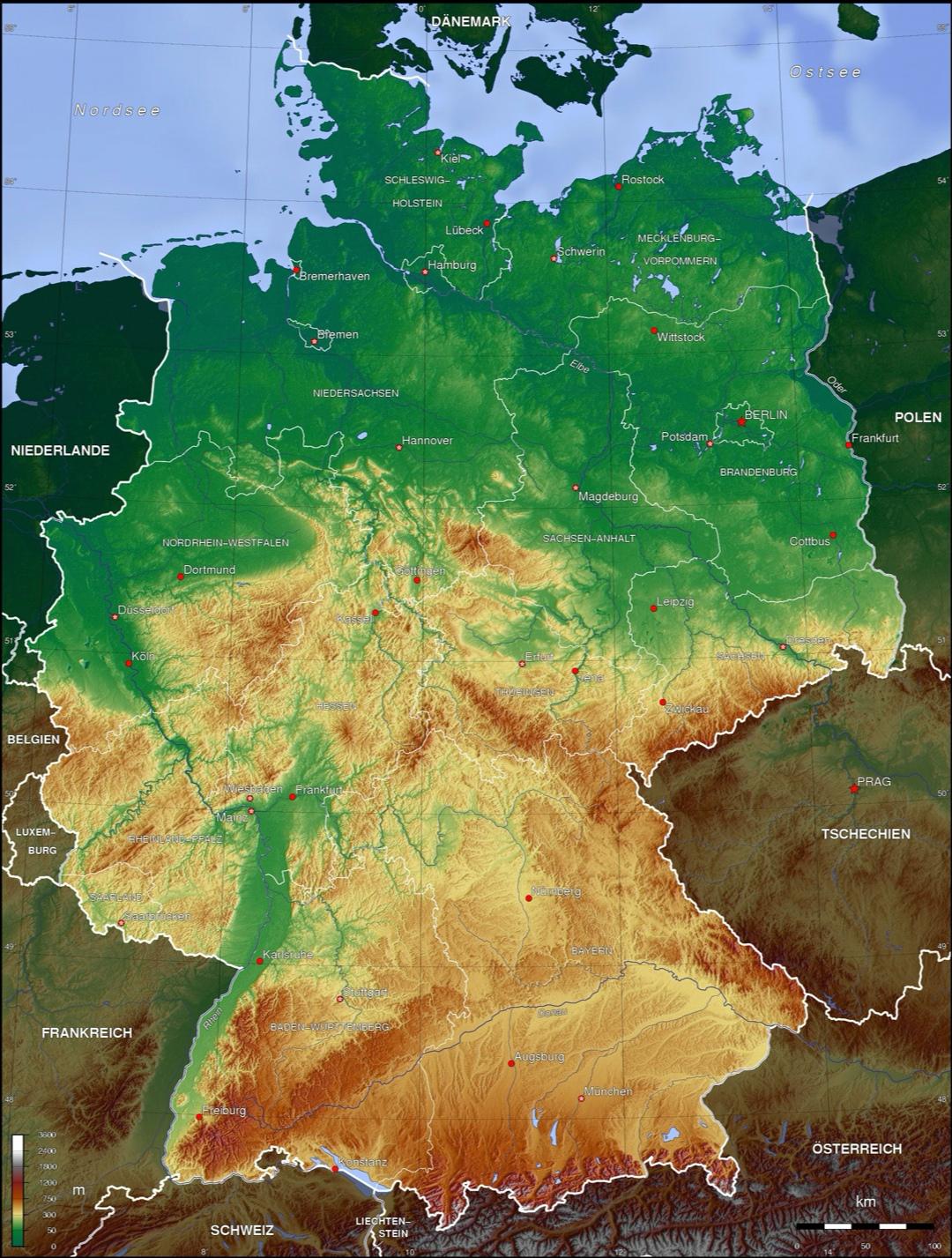 Topograficzna mapa Niemiec