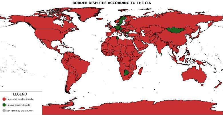 Spory graniczne według CIA World Factbook