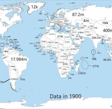 Mapa świata w 1900 roku z liczbą mieszkańców (populacja)