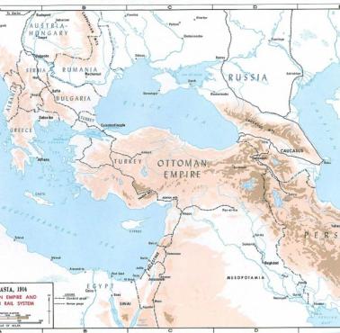 Sieć kolejowa Imperium Osmańskiego w Eurazji i Bliskim Wschodzie w 1914 roku