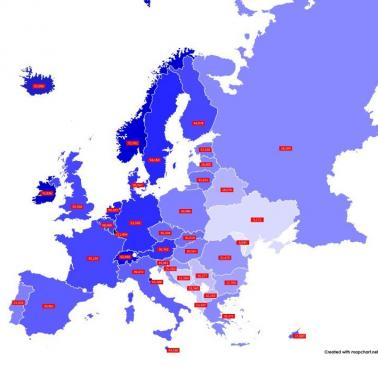 Lokalna siła nabywcza w Europie w 2018 r. (szacunki MFW)