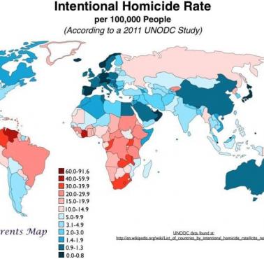 Poziom zamierzonych zabójstw na 100 tys. mieszkańców, 2011