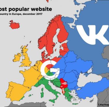 Najpopularniejsza strona internetowa w poszczególnych krajach Europy, 2017