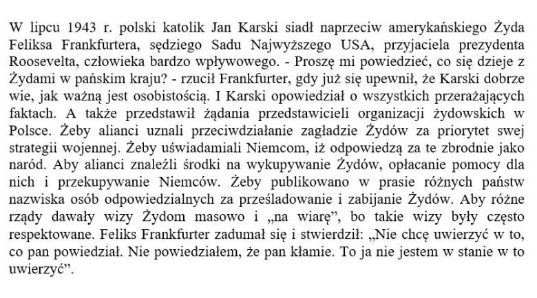 Jan Karski i sędzia Sądu Najwyższego USA Feliks Frankfurter, 1943. Żydzi i holocaust