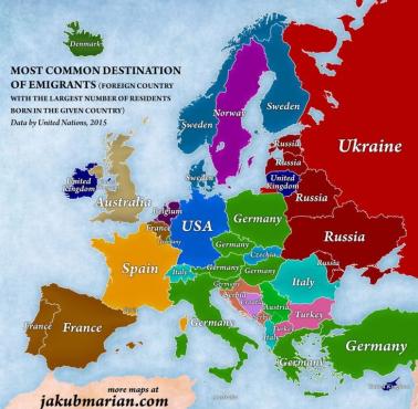 Gdzie emigrują mieszkańcy danego europejskiego kraju. Kierunki emigracyjne, 2015