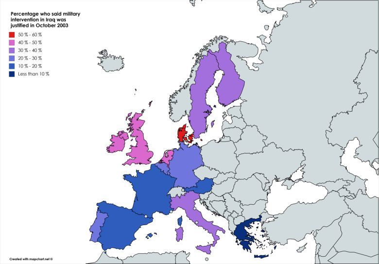 Wsparcie dla wojny w Iraku w 2003 roku w poszczególnych państwach Europy Zachodniej