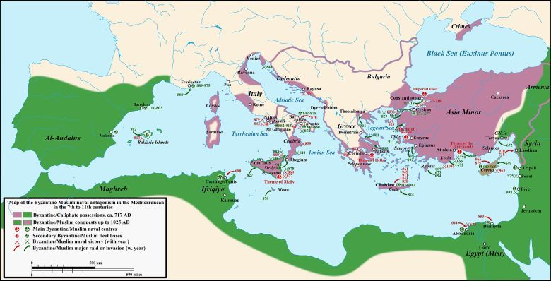 Mapa walk Bizancjum z Arabami od XVIII wieku