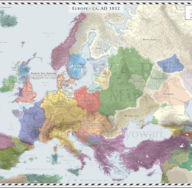Mapa polityczna Europy w 1032 roku n.e.