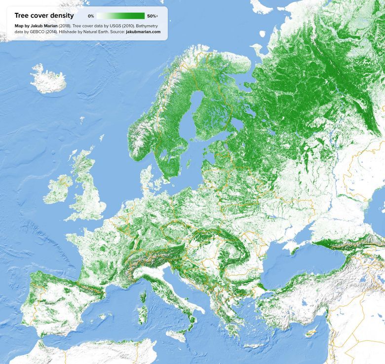 Gęstość drzewostanu Europy