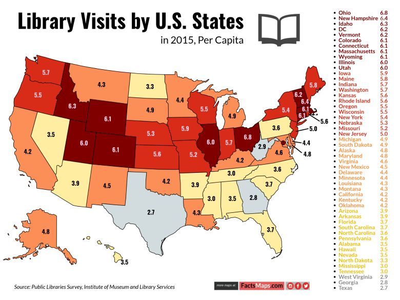 Popularność bibliotek w poszczególnych stanach USA