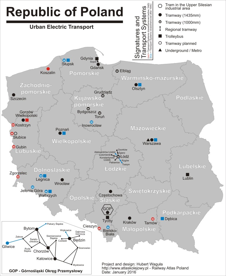 Miejskie systemy miejskiego transportu elektrycznego w Polsce, stan na 2016 (trolejbusy, tramwaje ...)