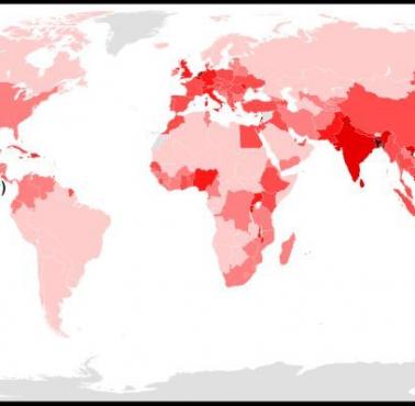 Gęstość zaludnienia (ludność na km2) według krajów w 2017
