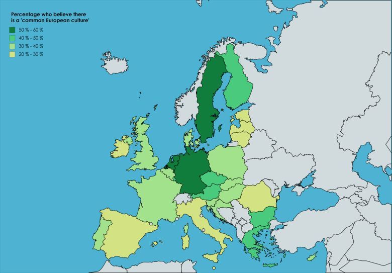 Odsetek obywateli UE, która uważa, że istnieje wspólna kultura europejska