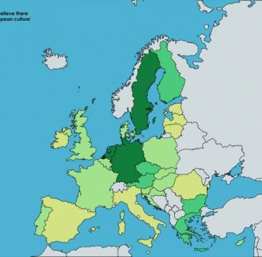 Odsetek obywateli UE, która uważa, że istnieje "wspólna kultura europejska"