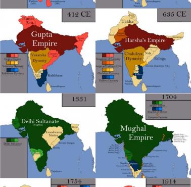 8 największych imperiów, jakie kiedykolwiek rządziły Indiami, 131, 412, 635, 1331, 1704, 1754, 1914