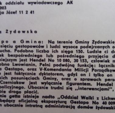 Meldunek kontrwywiadowczy oddziału wywiadowczego AK, Żydzi i Gestapo