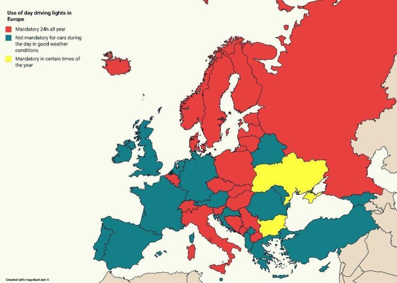 Wykorzystanie świateł do jazdy dziennej w Europie