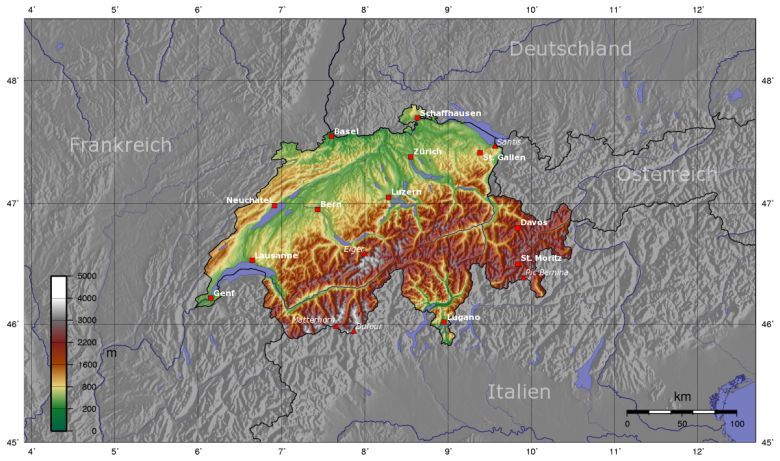 Topograficzna mapa Szwajcarii