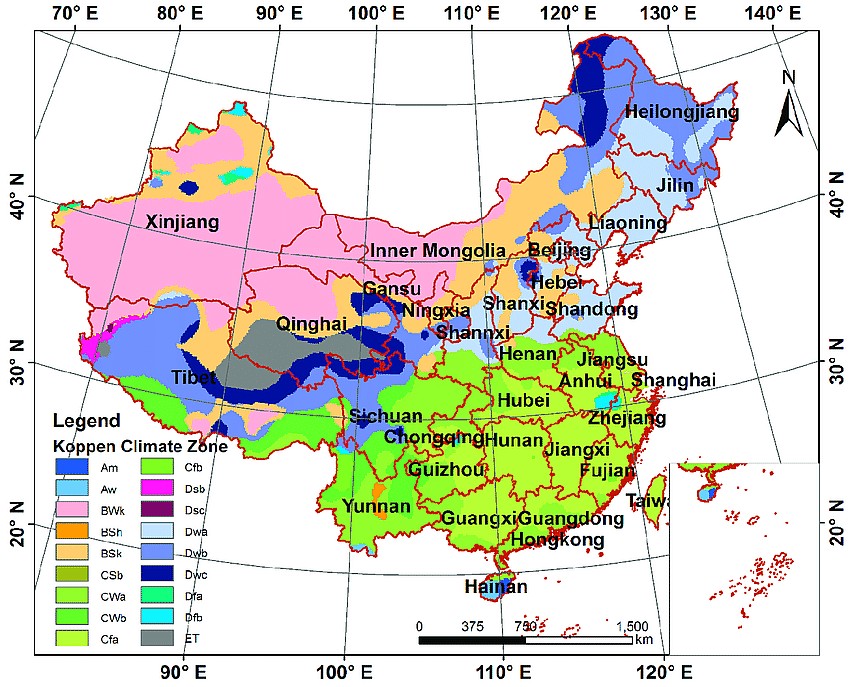 Typy klimatyczne Köppena w Chinach