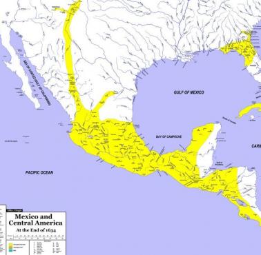 Osadnictwo hiszpańskie w Ameryce Północnej i Środkowej pod koniec 1634 roku