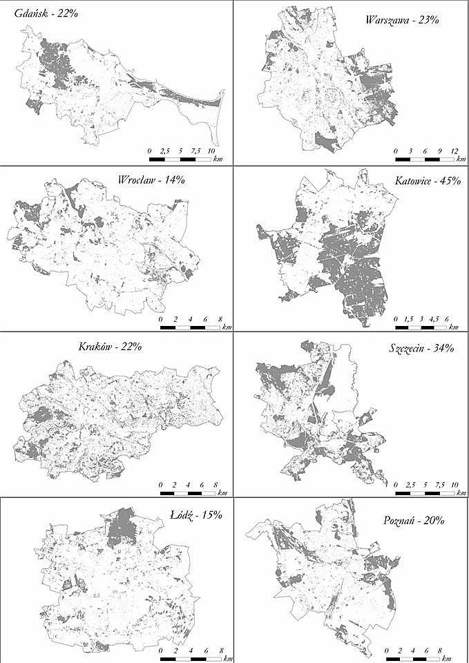 Zalesienie (lesistość) największych polskich miast