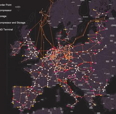 Sieć gazociągów w Europie, Unii, 2022