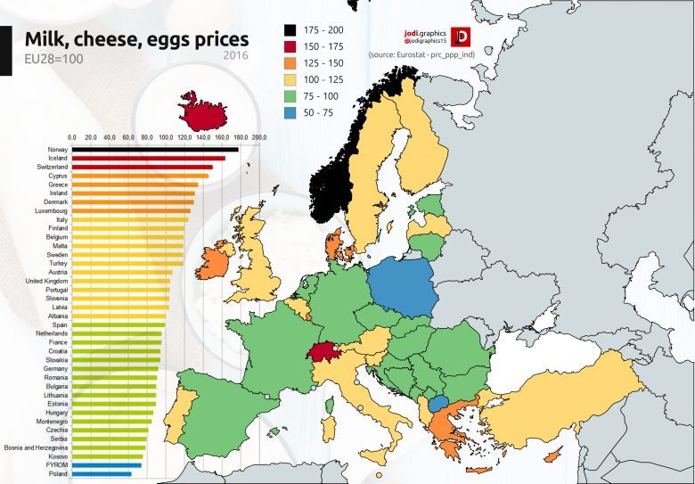 Ceny mleka, sera i jaj w Europie, 2016