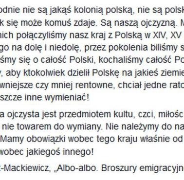 "Ziemie Wschodnie nie są jakąś kolonią polską, nie są polskimi Indiami czy Afryką, jak się może komuś zdaje ..." Stanisław Cat-M