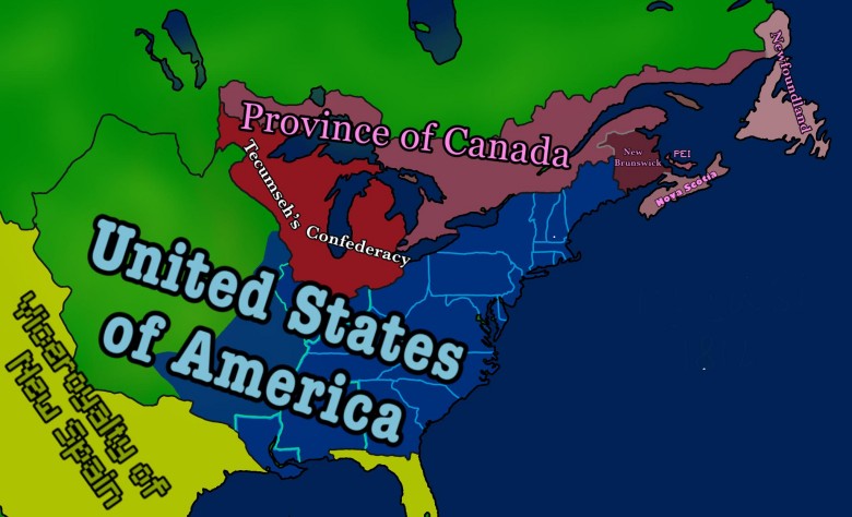Mapa USA i Kanady w 1812 roku