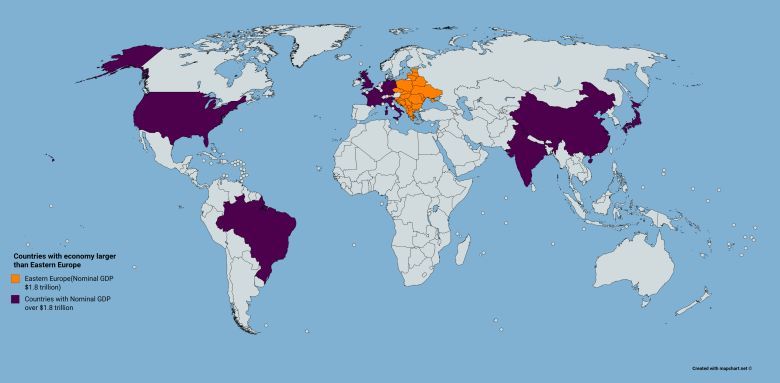 Kraje o gospodarce większej niż Europa Wschodnia