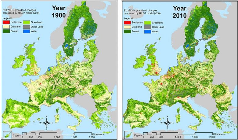 Użytkowanie gruntów w Europie - 1900 i 2010